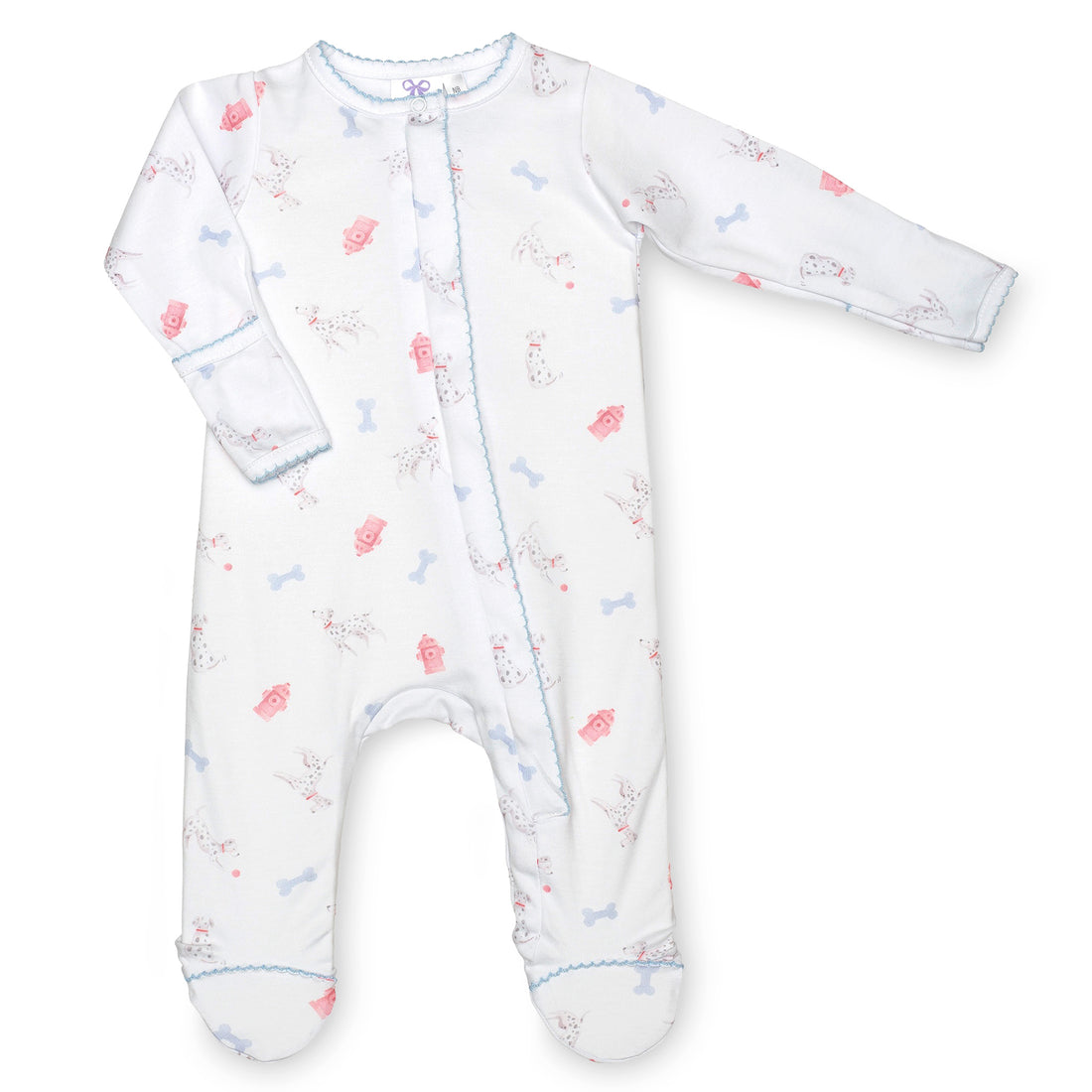 pima cotton baby one-piece zipper footie with watercolor Dalmatian dog print