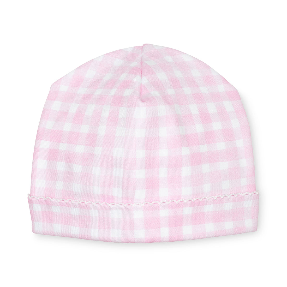pima cotton baby beanie hat with watercolor pink gingham print