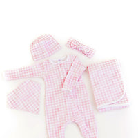 pima cotton pink gingham baby accessories