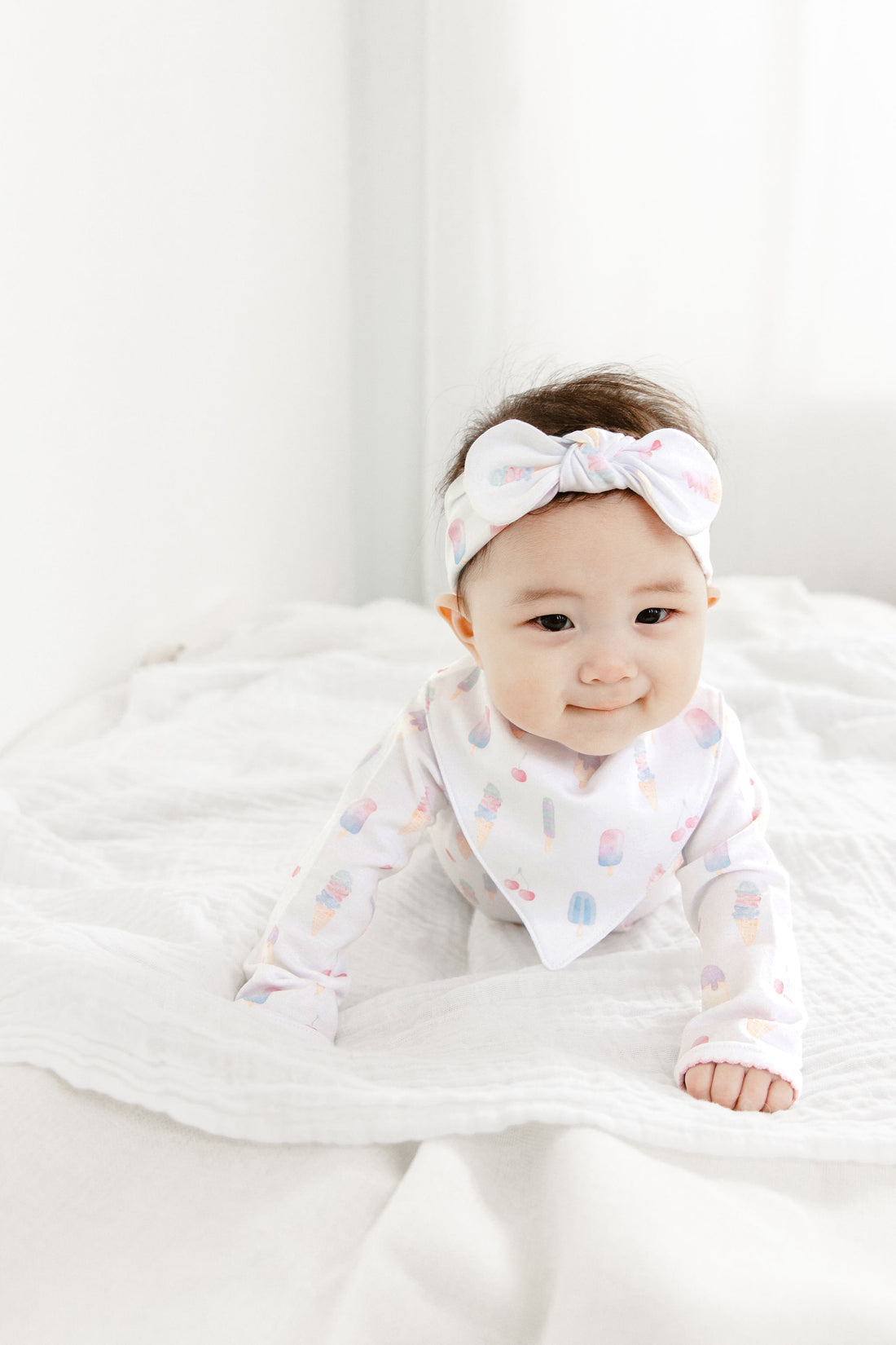 pima cotton baby headband bow and bib with ice cream watercolor print