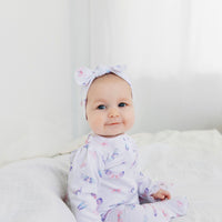 pima cotton baby footie and headband bow with butterfly print