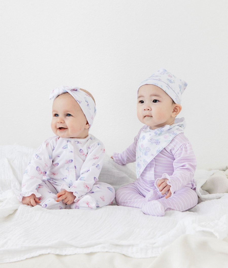 pima cotton baby footies and accessories with watercolor prints