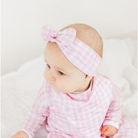 pima cotton pink gingham bib and headband