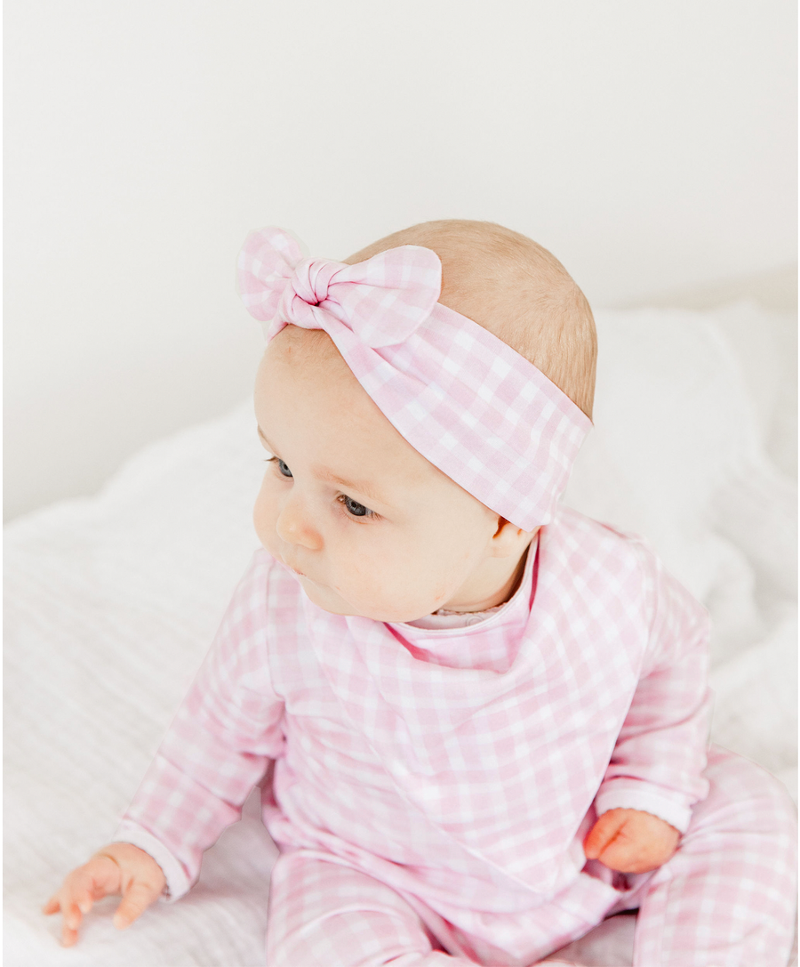 pima cotton pink gingham bib and headband