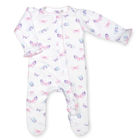 pima cotton baby one-piece zipper ruffle footie with watercolor butterfly print