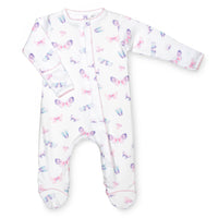 pima cotton baby one-piece zipper footie with watercolor butterfly print