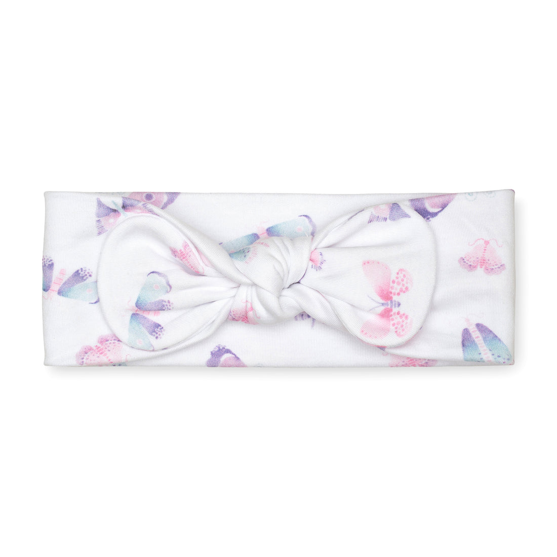 pima cotton baby knotted bow headband with watercolor butterfly print