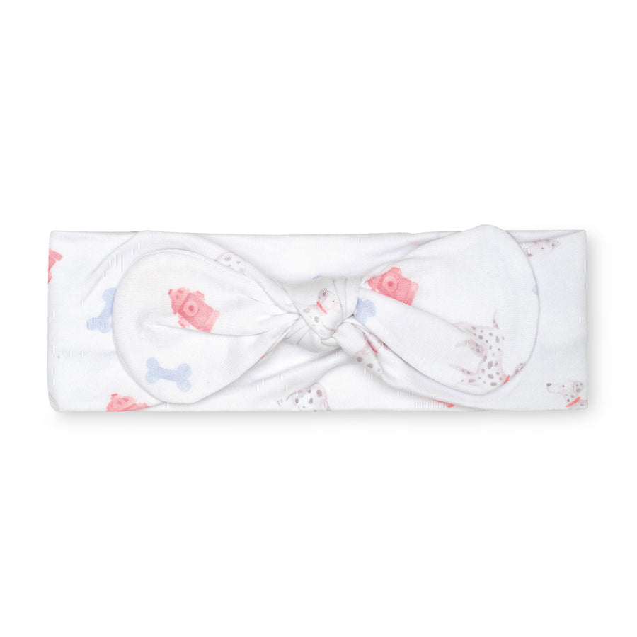 pima cotton baby knotted bow headband with watercolor Dalmatian dog print