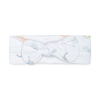 pima cotton baby knotted bow headband with watercolor dinosaur print