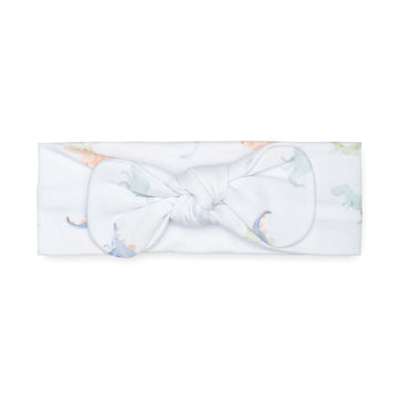 pima cotton baby knotted bow headband with watercolor dinosaur print