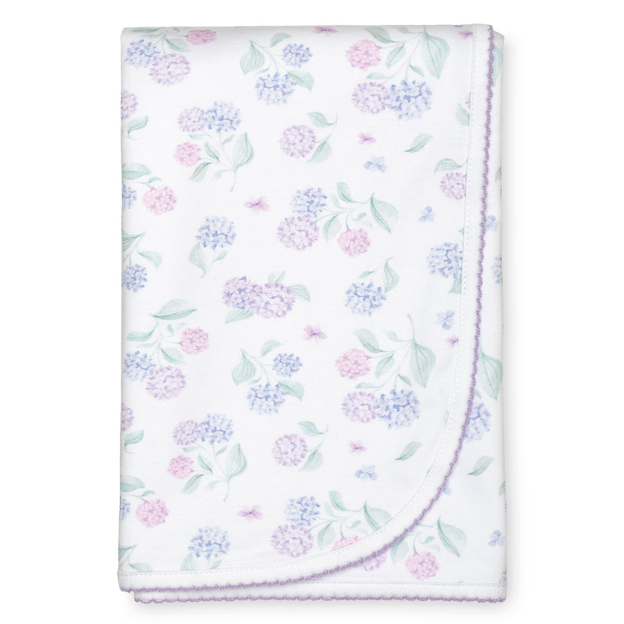 two layer pima cotton baby blanket watercolor hydrangea print