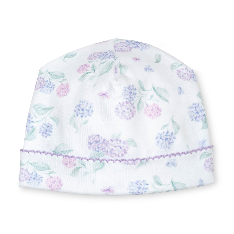 pima cotton baby beanie hat with watercolor hydrangea print