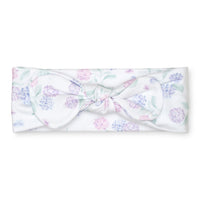 pima cotton baby knotted bow headband with watercolor hydrangea print