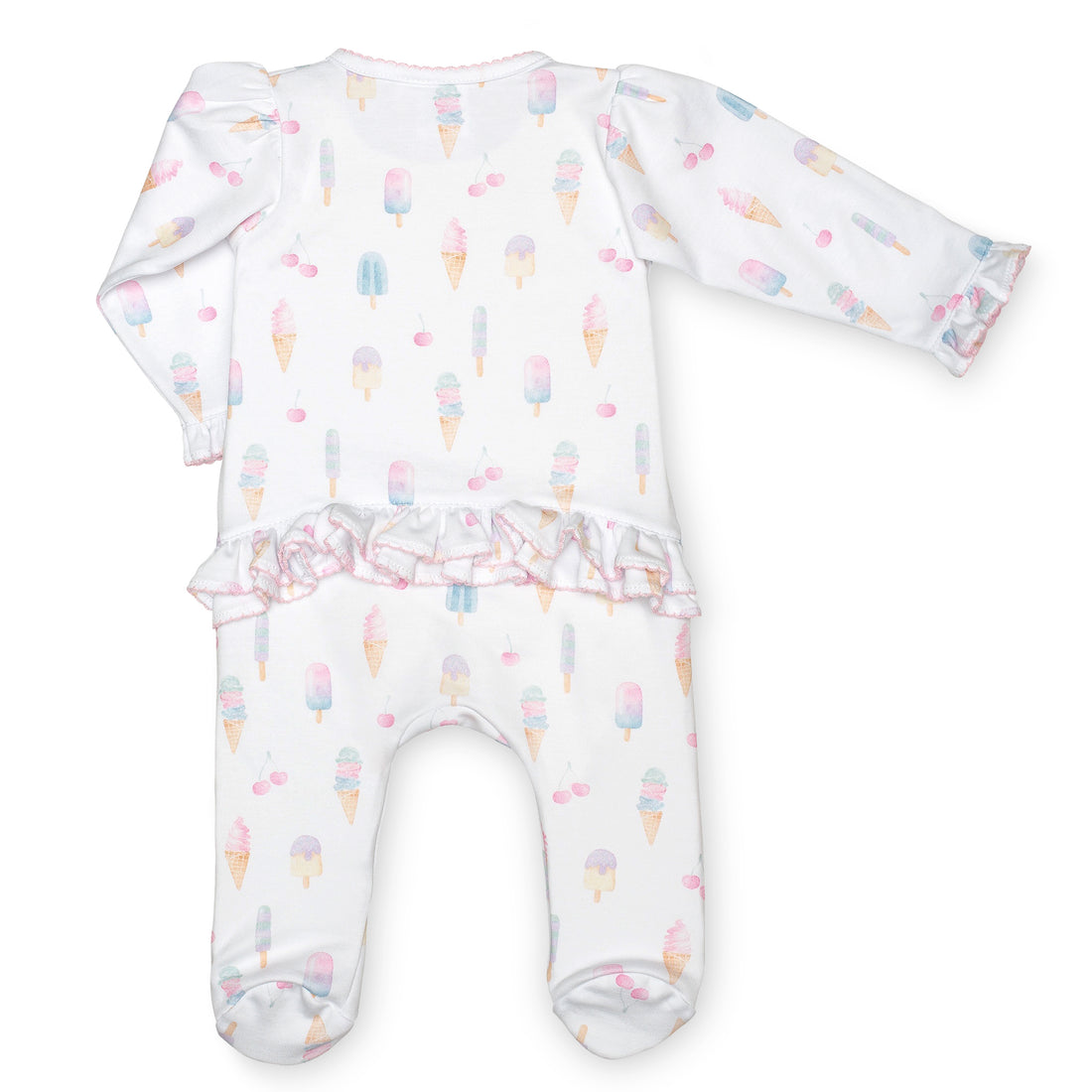 pima cotton baby one-piece zipper ruffle footie with watercolor ice cream print