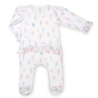 pima cotton baby one-piece zipper ruffle footie with watercolor ice cream print