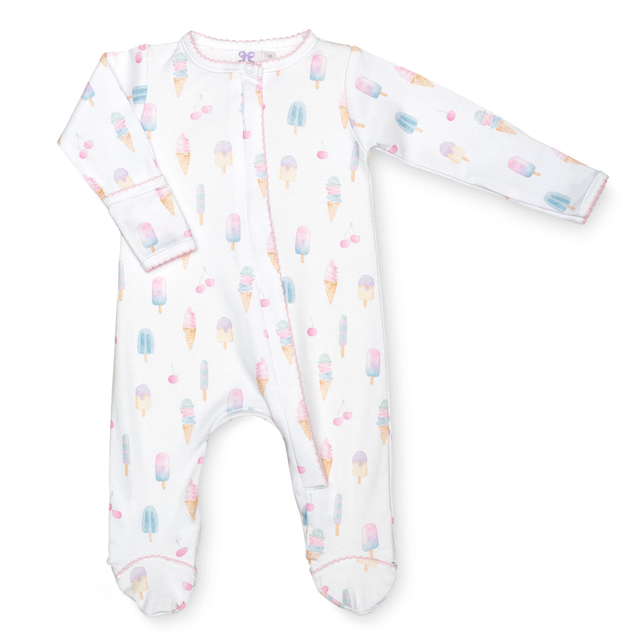 pima cotton baby one-piece zipper footie with watercolor ice cream print