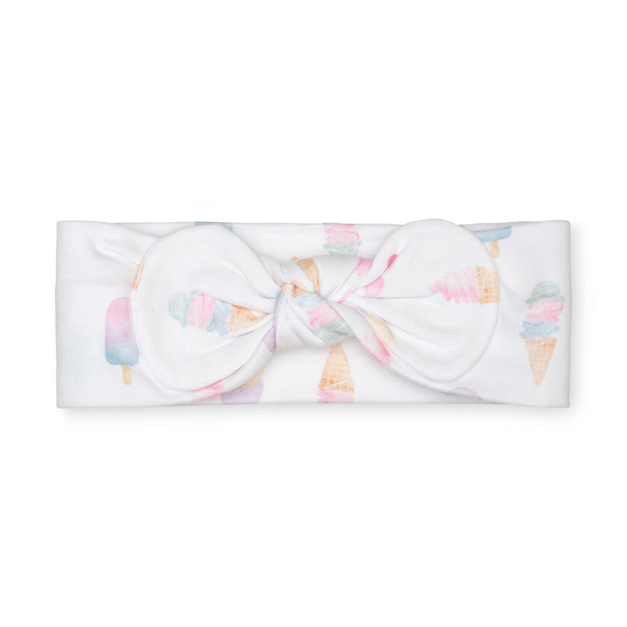 pima cotton baby knotted bow headband with watercolor ice cream print