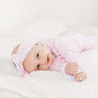 pima cotton pink gingham baby footie and headband