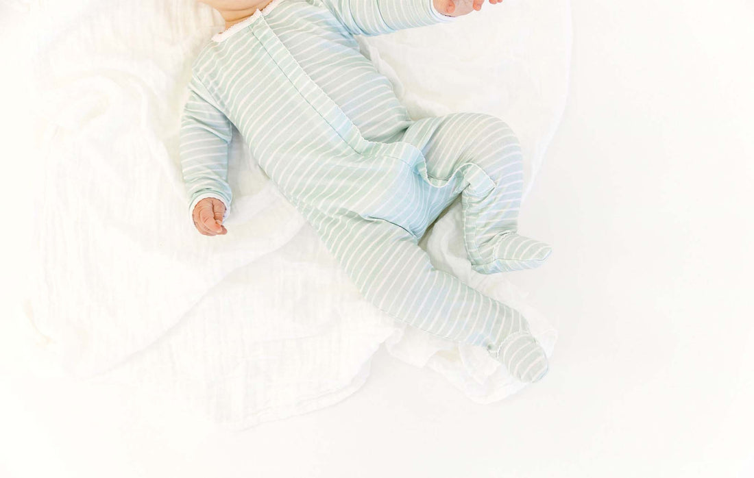 pima cotton sage stripe baby footie