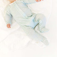 pima cotton sage stripe baby footie