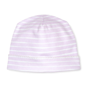 pima cotton baby beanie hat with watercolor lilac stripe print