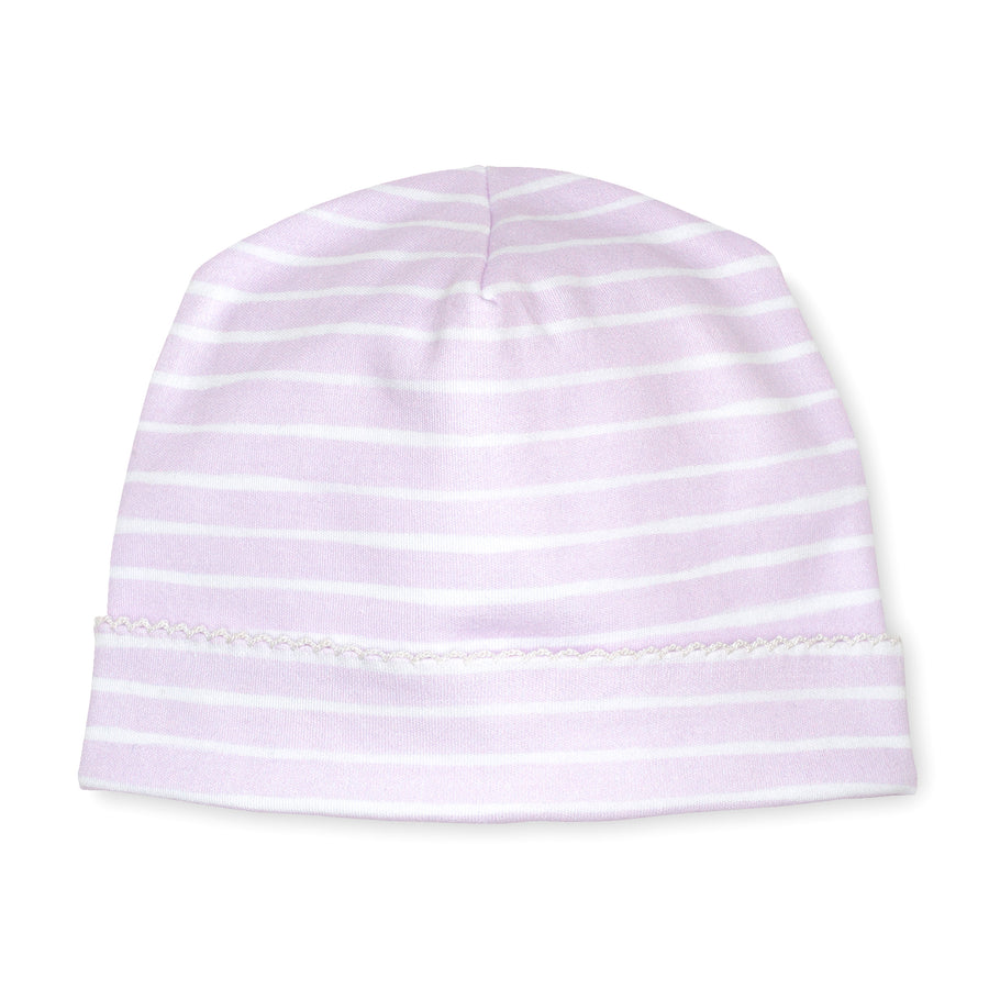 pima cotton baby beanie hat with watercolor lilac stripe print