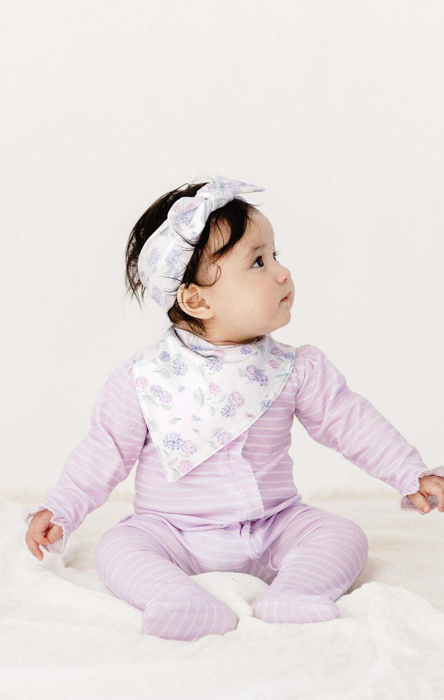 pima cotton watercolor hydrangea print baby bib and headband bow