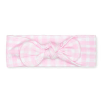 pima cotton baby knotted bow headband with watercolor pink gingham print