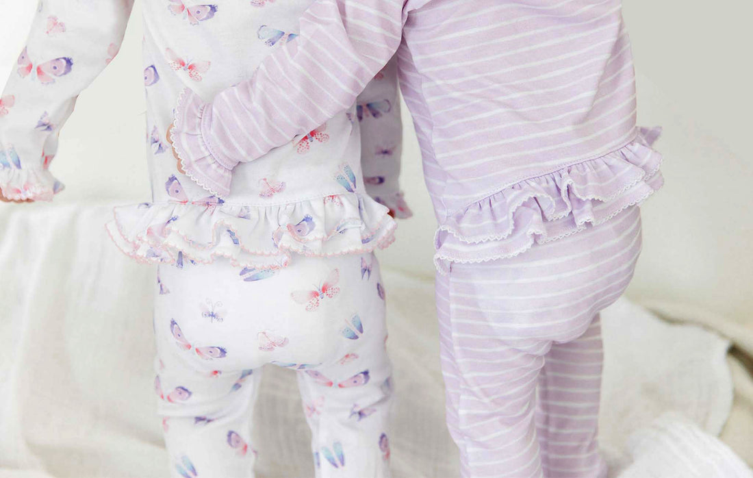 pima cotton ruffle baby footie with watercolor print