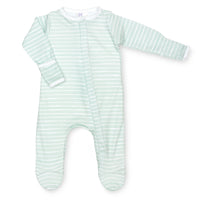 pima cotton baby one-piece zipper footie with watercolor sage stripe print