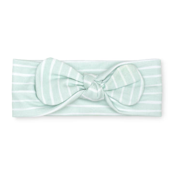 pima cotton baby knotted bow headband with watercolor sage stripe print