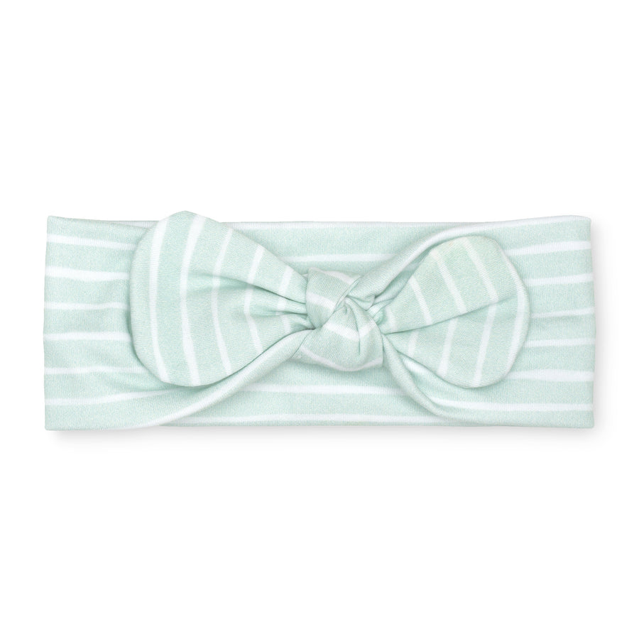 pima cotton baby knotted bow headband with watercolor sage stripe print